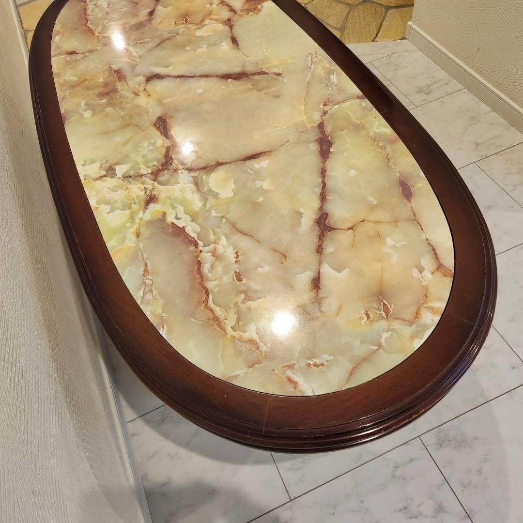 old karimoku オールドカリモク オーバル型ローテーブル　大理石調