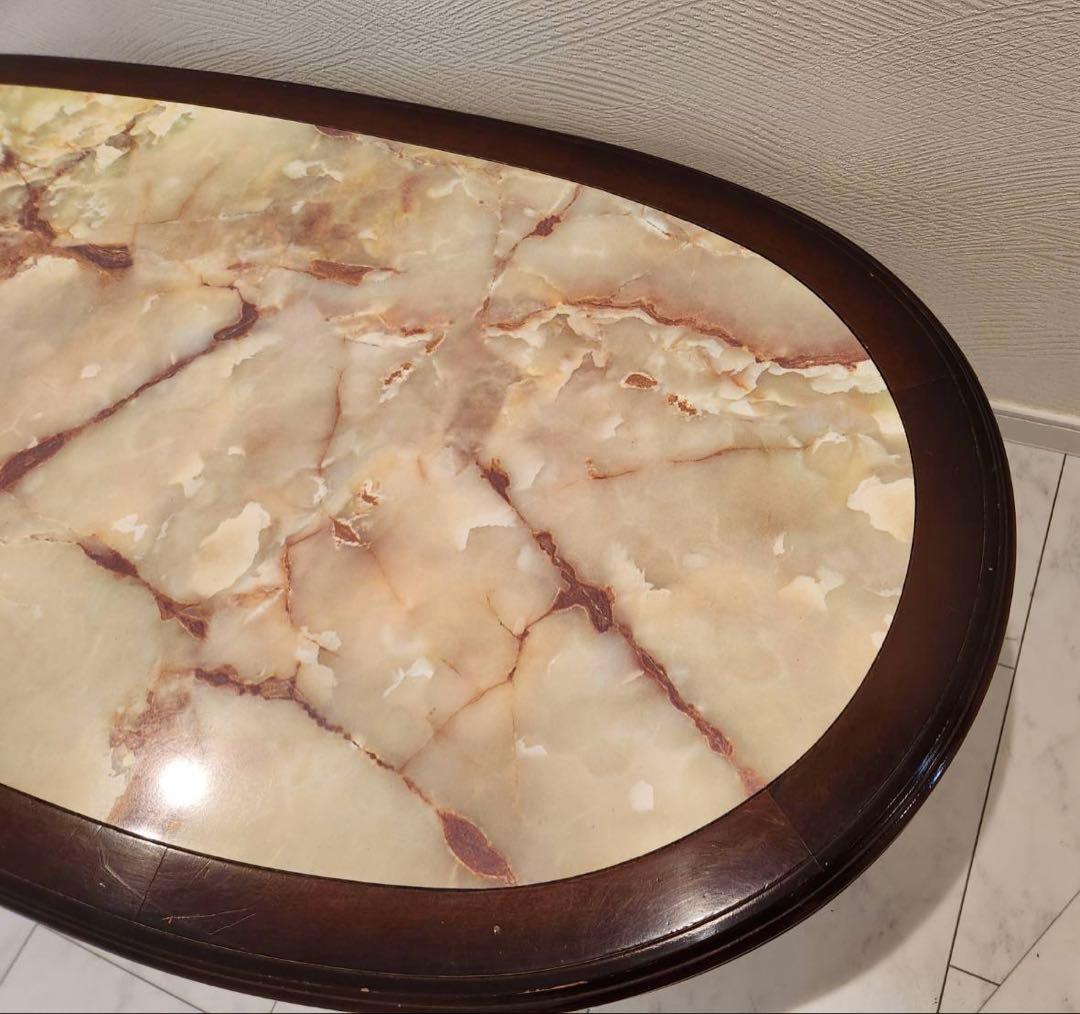 old karimoku オールドカリモク オーバル型ローテーブル　大理石調