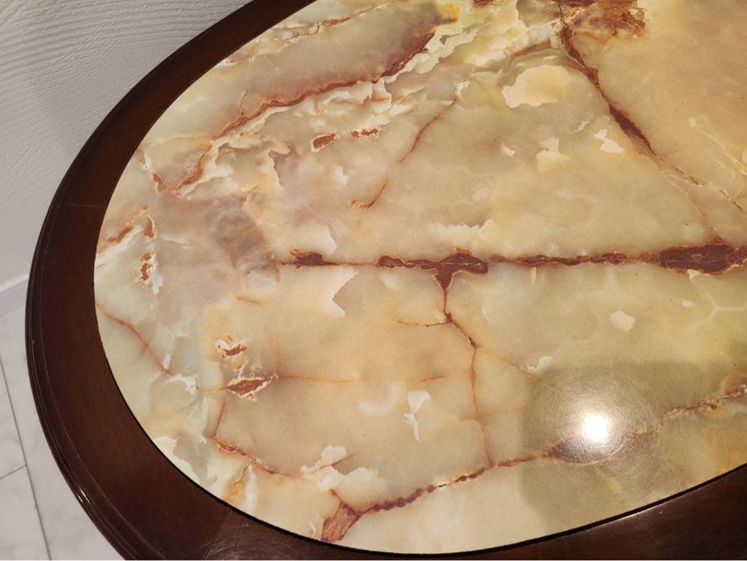 old karimoku オールドカリモク オーバル型ローテーブル　大理石調