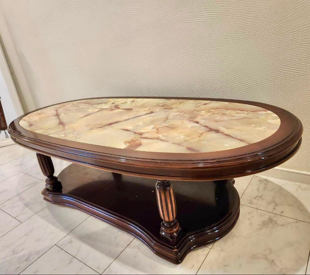 old karimoku オールドカリモク オーバル型ローテーブル　大理石調