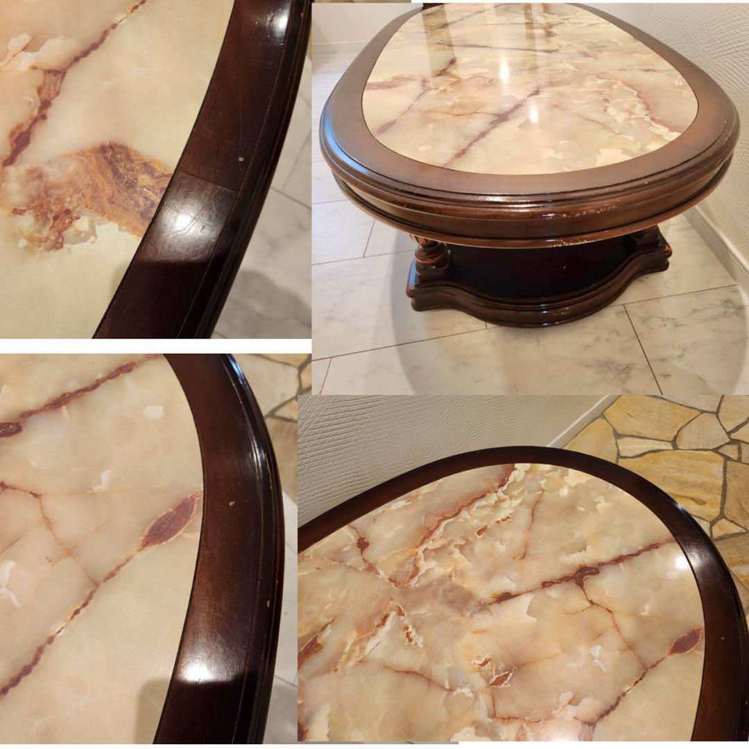 old karimoku オールドカリモク オーバル型ローテーブル　大理石調