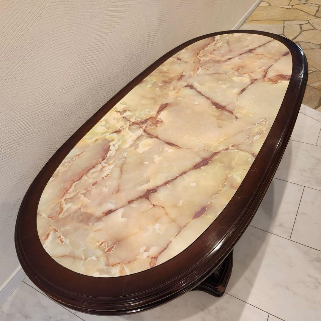 old karimoku オールドカリモク オーバル型ローテーブル　大理石調