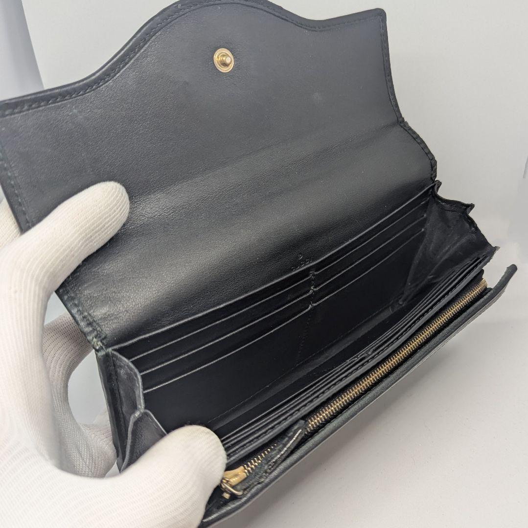 GUCCI　長財布　GG　レザー　シマ　スーキー　ゴールド　黒