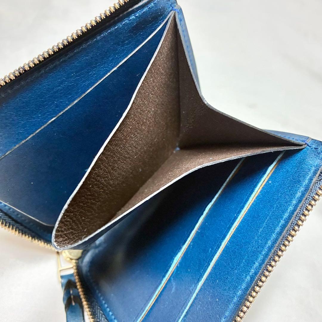 【美品】　Munekawa ムネカワ　L字ファスナー財布　クラム　ブルー　人気