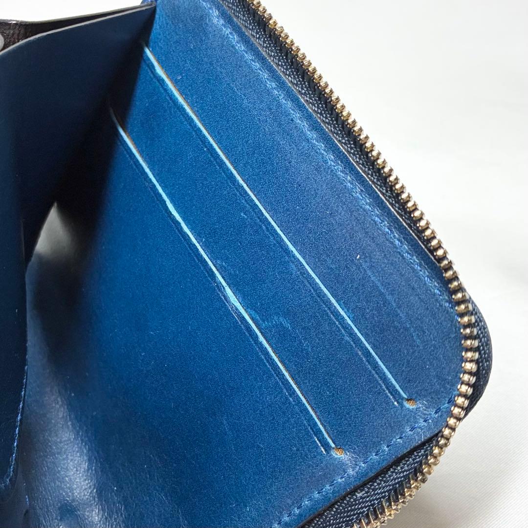 【美品】　Munekawa ムネカワ　L字ファスナー財布　クラム　ブルー　人気