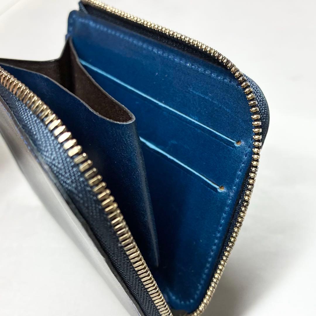 【美品】　Munekawa ムネカワ　L字ファスナー財布　クラム　ブルー　人気