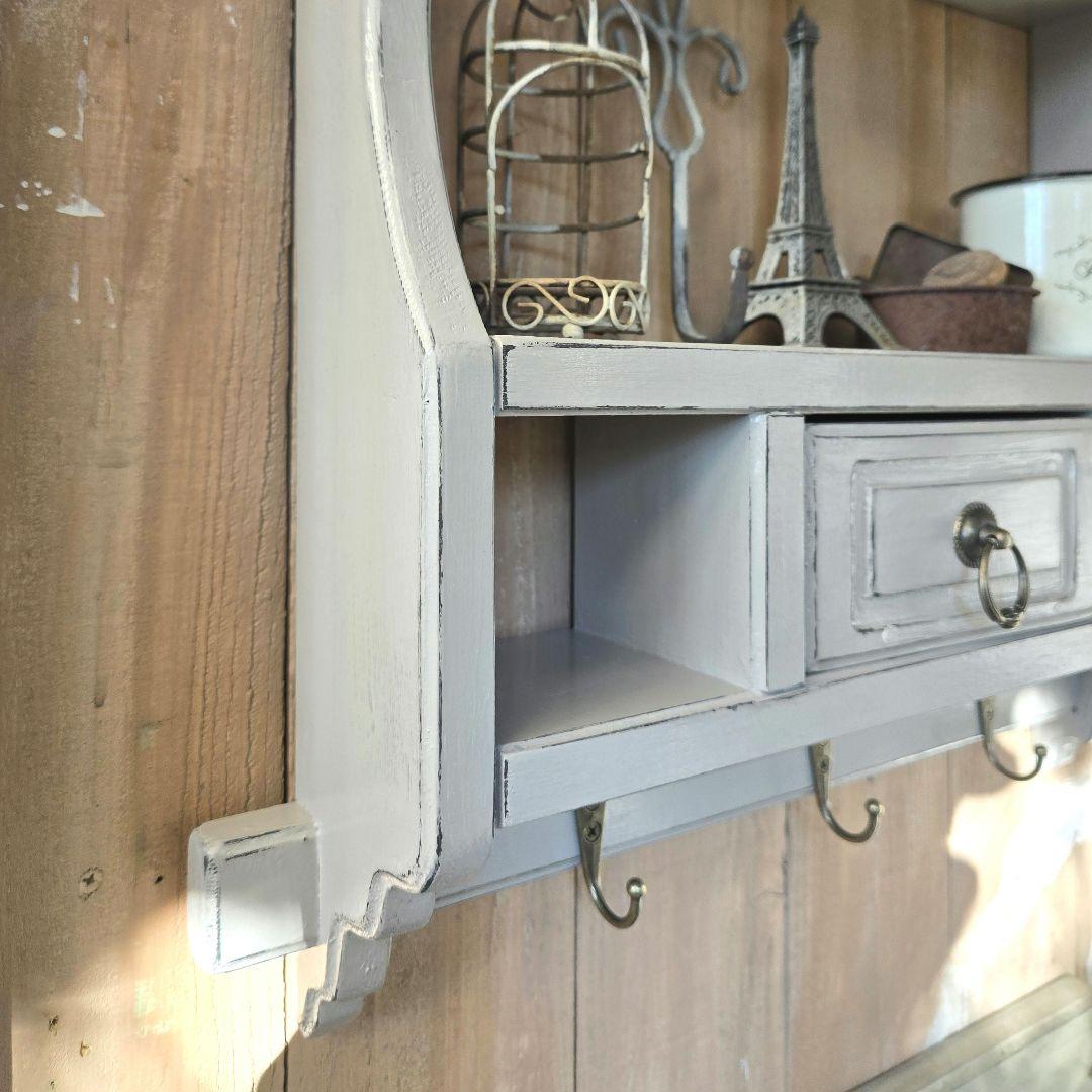 フレンチアンティークシャビー壁掛けシェルフ　ワイド450モール ベージュ