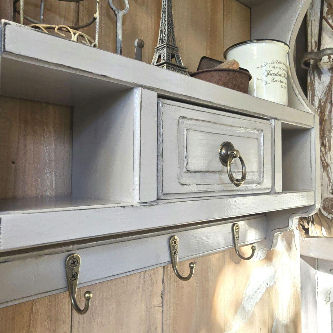 フレンチアンティークシャビー壁掛けシェルフ　ワイド450モール ベージュ