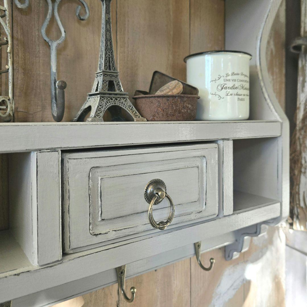 フレンチアンティークシャビー壁掛けシェルフ　ワイド450モール ベージュ