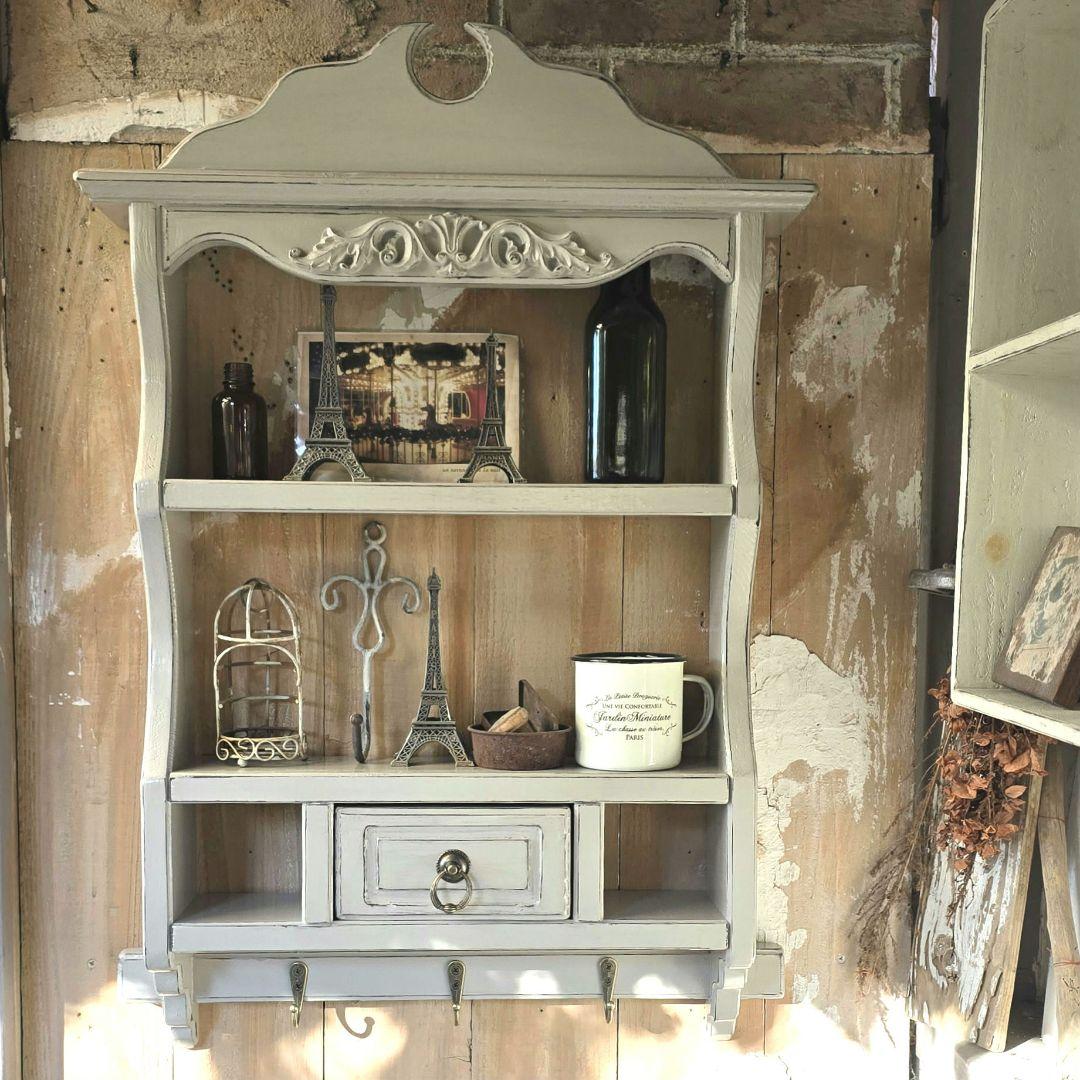 フレンチアンティークシャビー壁掛けシェルフ　ワイド450モール ベージュ