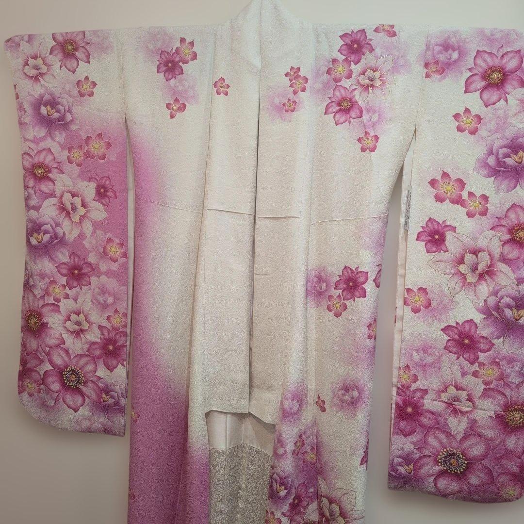 【美品】花柄ピンク振袖 162cm