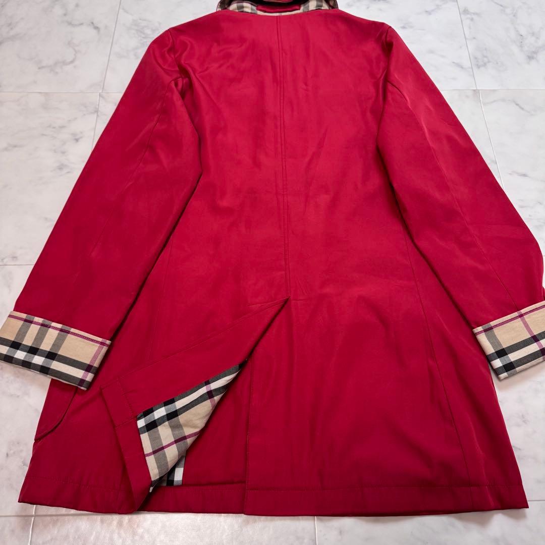 バーバリーロンドン　ステンカラー コート　ノバチェック　M 赤　レッド