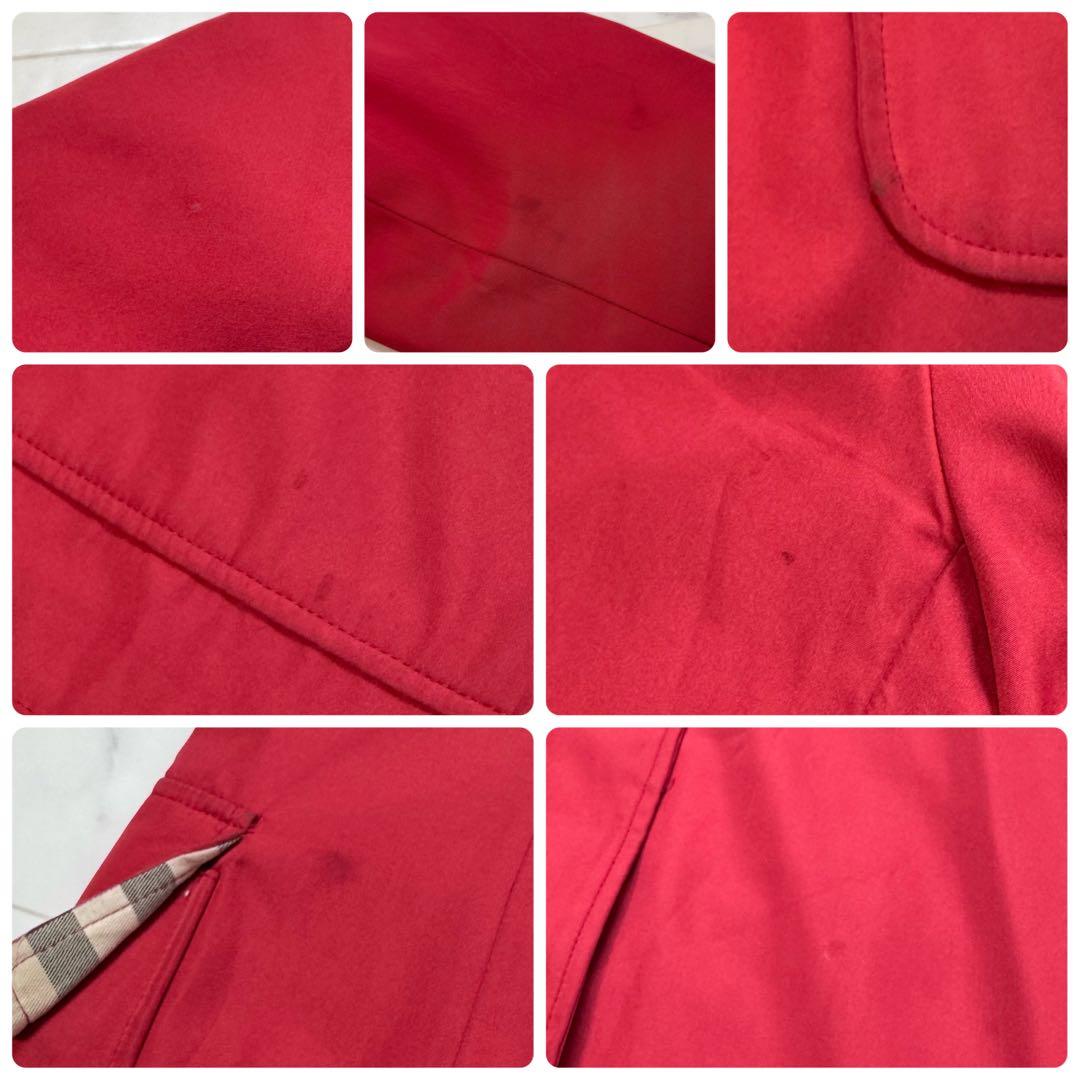 バーバリーロンドン　ステンカラー コート　ノバチェック　M 赤　レッド