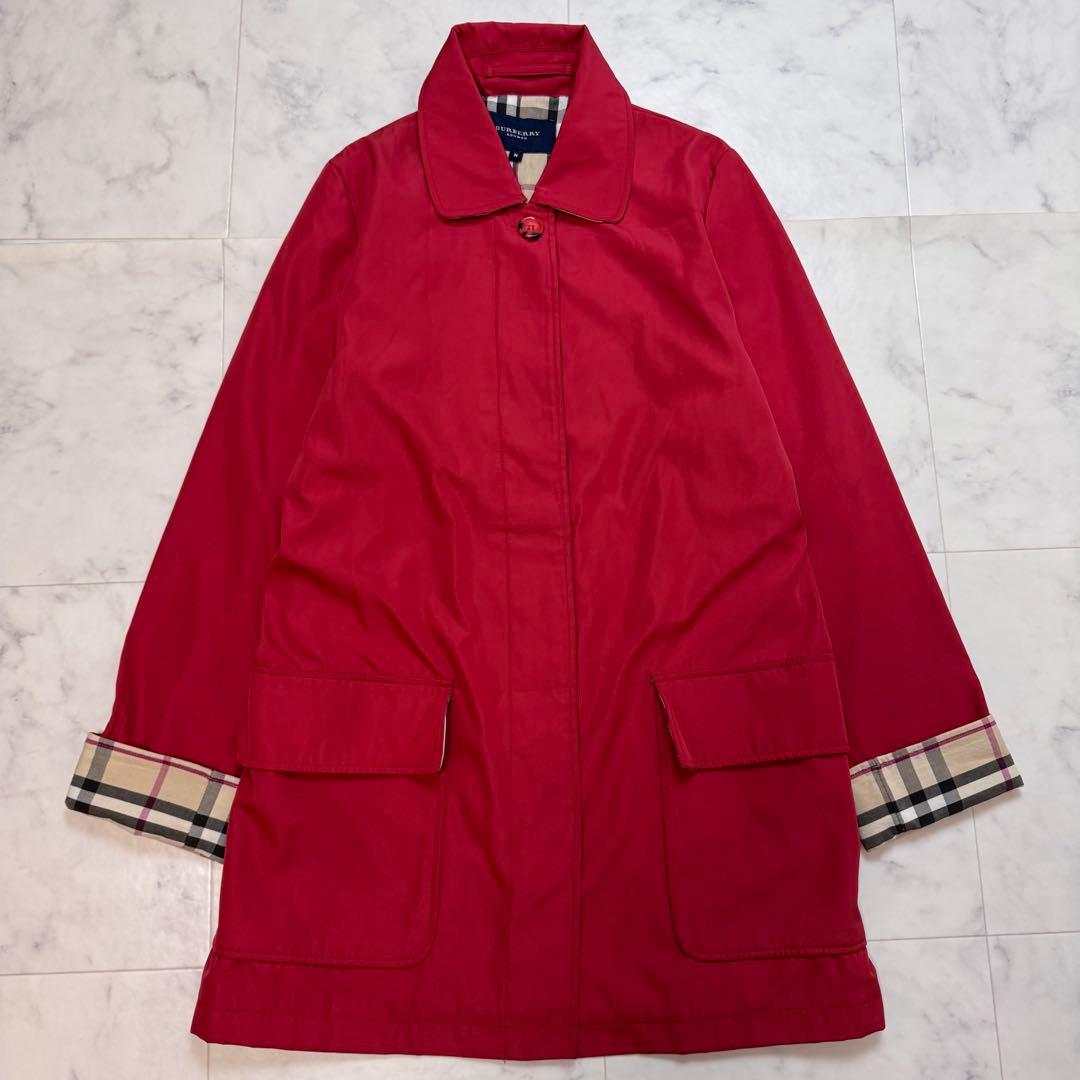 バーバリーロンドン　ステンカラー コート　ノバチェック　M 赤　レッド