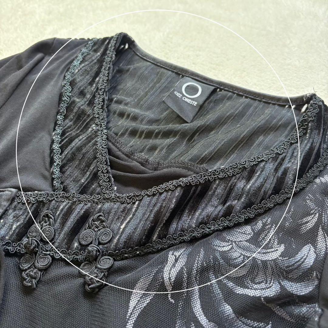 OZZ ONESTE オッズオン 長袖トップス レースアップ チャイナ 和柄 花