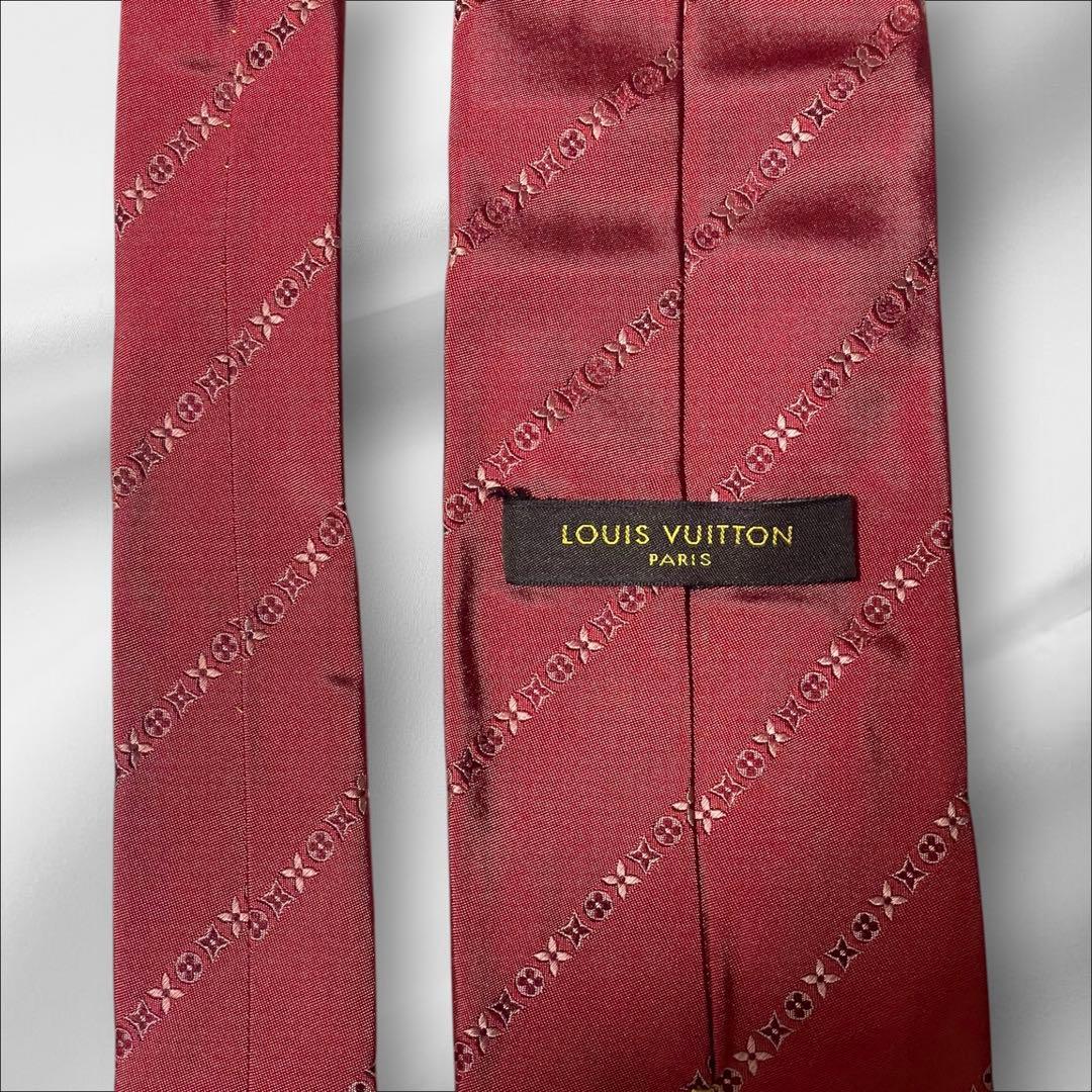 【超美品】ルイヴィトン ストライプ調 シンプル レッド 赤色 メンズ ネクタイ