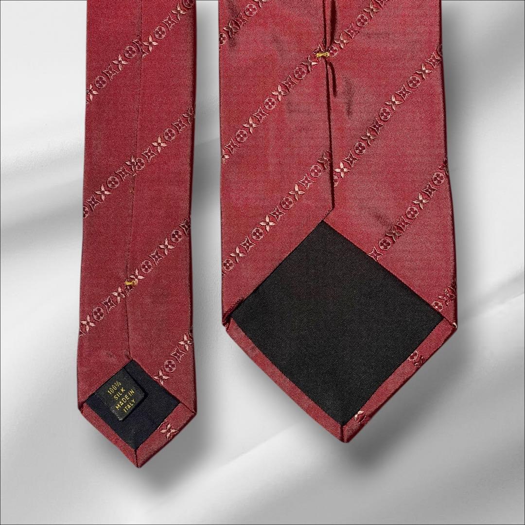 【超美品】ルイヴィトン ストライプ調 シンプル レッド 赤色 メンズ ネクタイ