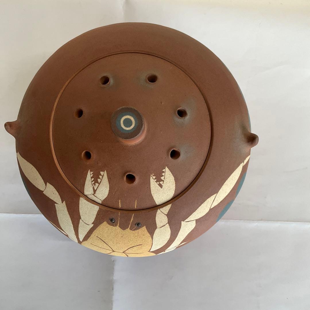 陶芸家　文化功労者、日本芸術院会員　今井政之作　象嵌彩窯変　蟹文香炉