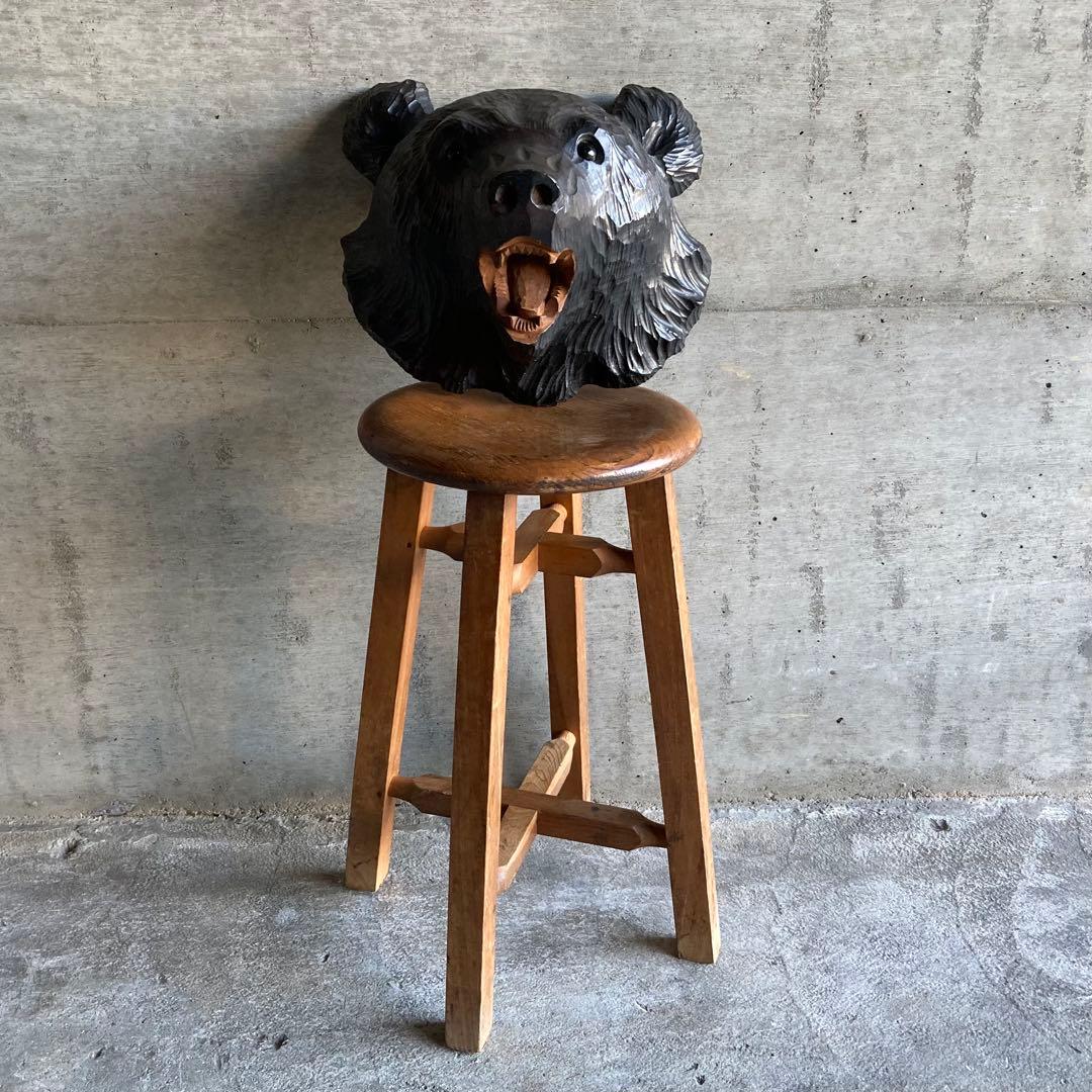 熊 ベア 壁掛け 置物 木製 木彫り 彫刻 顔 面 大型 動物 工芸品 レトロ