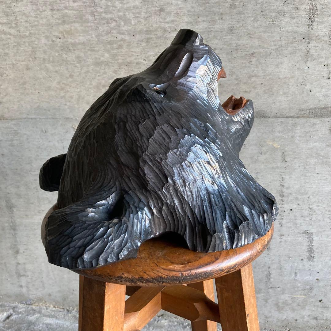 熊 ベア 壁掛け 置物 木製 木彫り 彫刻 顔 面 大型 動物 工芸品 レトロ