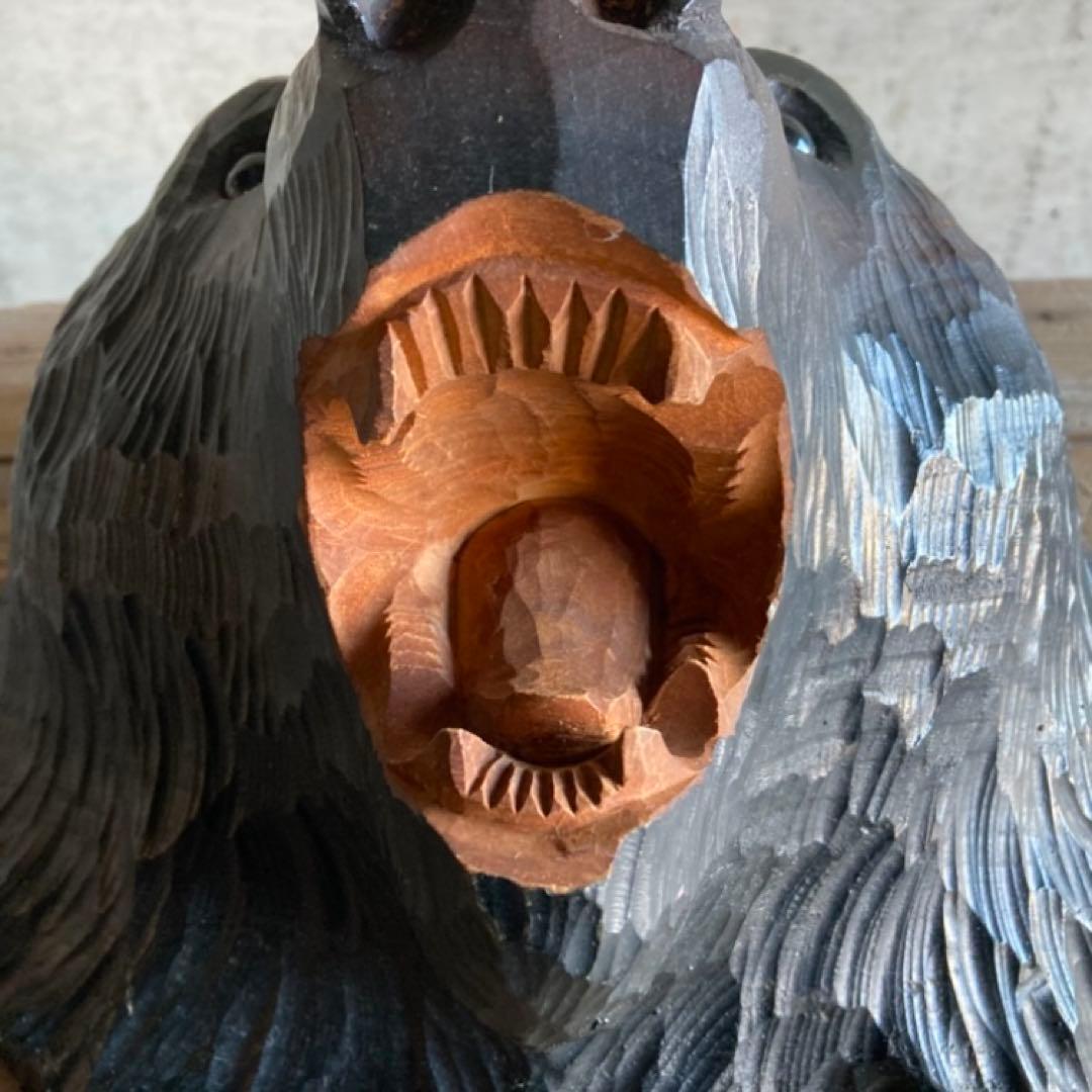 熊 ベア 壁掛け 置物 木製 木彫り 彫刻 顔 面 大型 動物 工芸品 レトロ