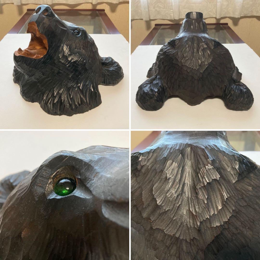 熊 ベア 壁掛け 置物 木製 木彫り 彫刻 顔 面 大型 動物 工芸品 レトロ