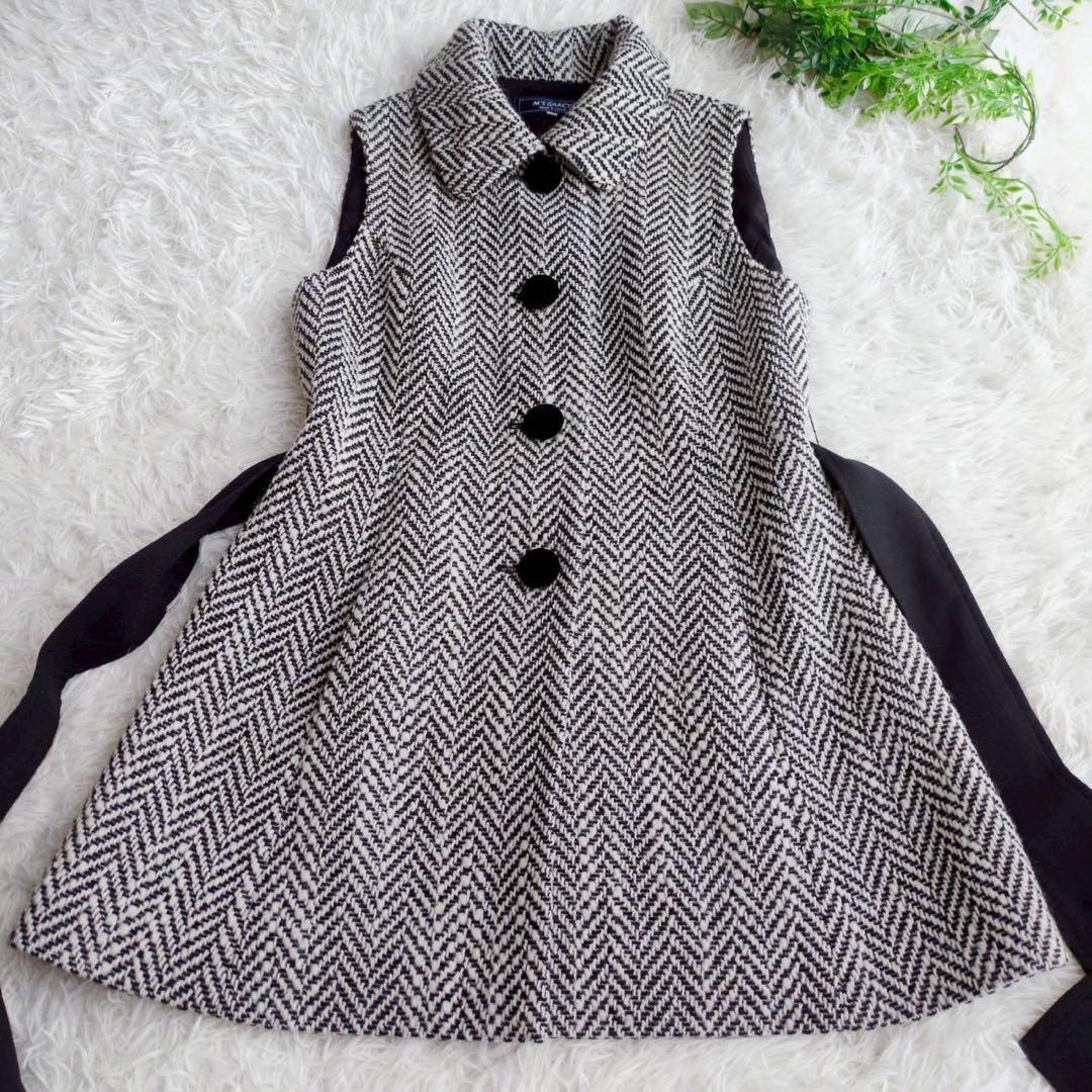 M'S GRACY 3way コート ケープ ベスト ジレ ヘリンボーン リボン