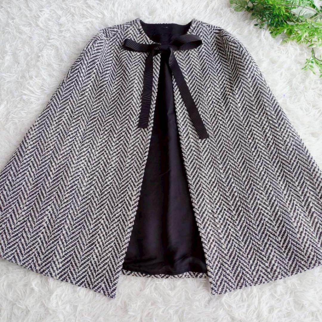 M'S GRACY 3way コート ケープ ベスト ジレ ヘリンボーン リボン