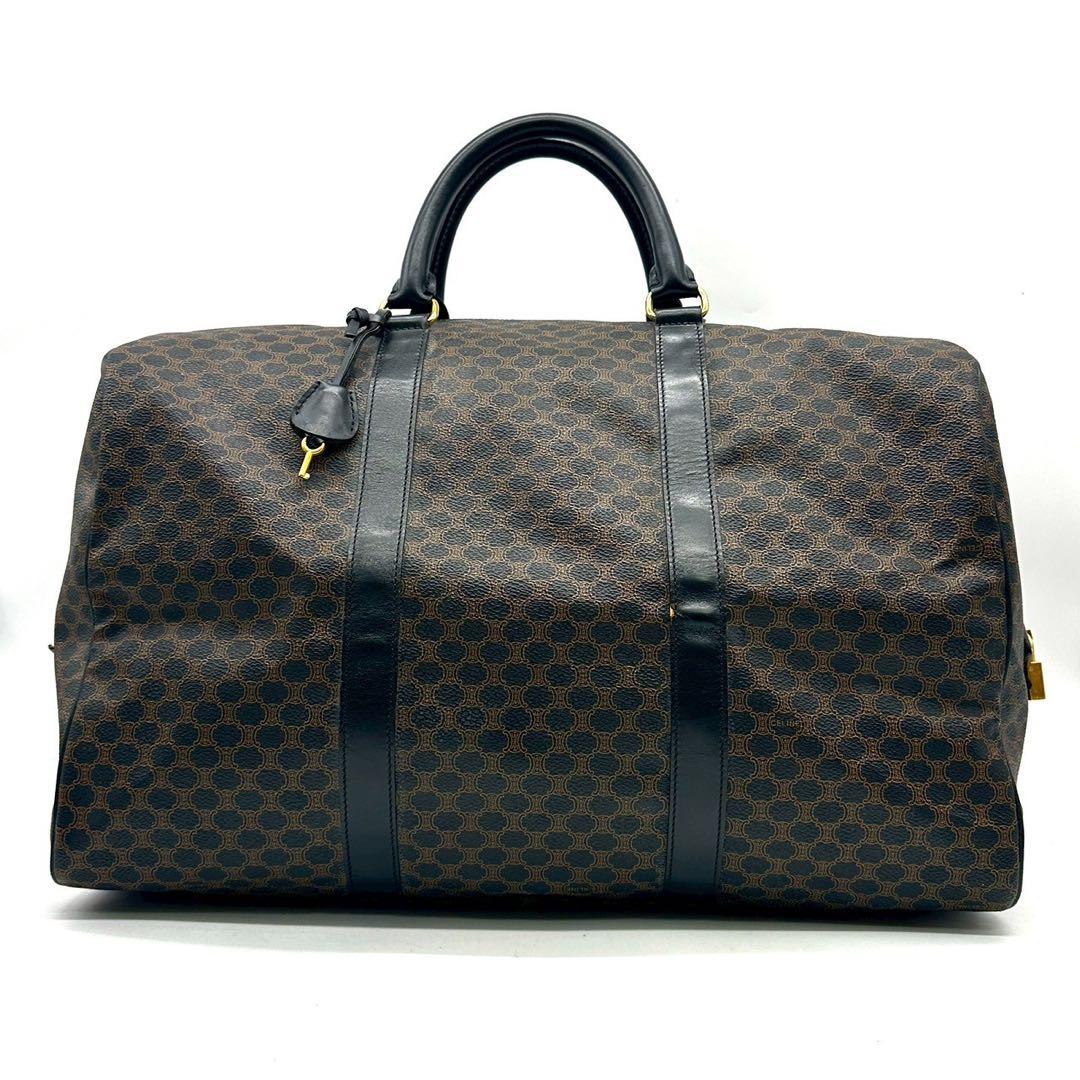 セリーヌ ボストンバッグ 黒マカダム PVC レザー 大容量 ブラック