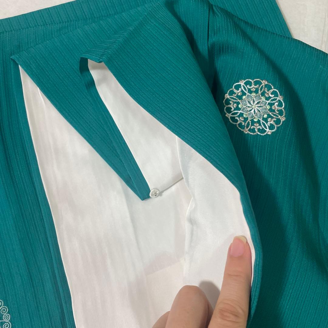 小紋　袷　エメラルド　美品　身丈162