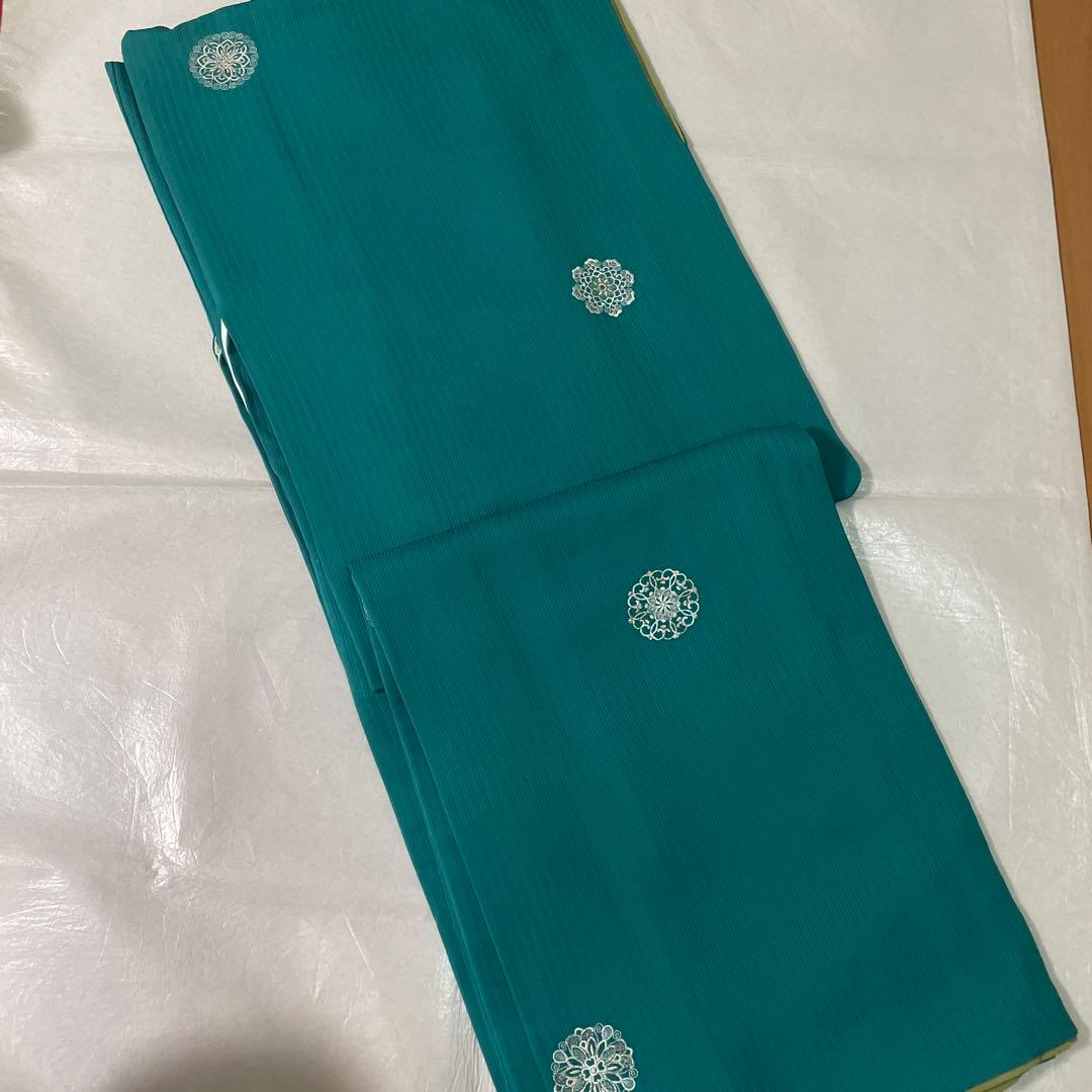 小紋　袷　エメラルド　美品　身丈162