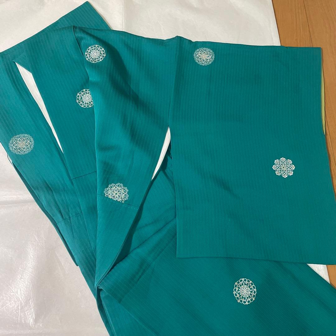 小紋　袷　エメラルド　美品　身丈162