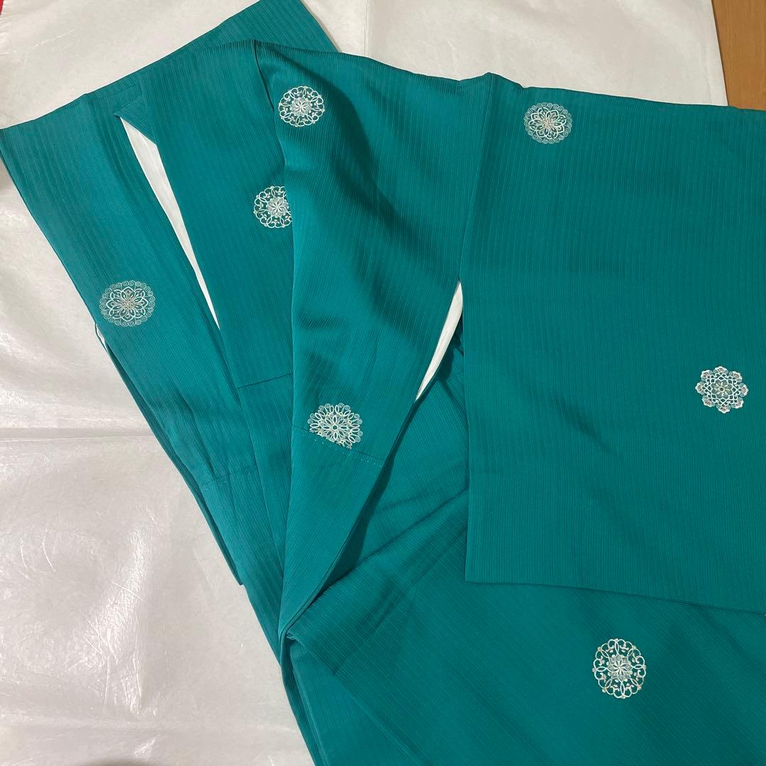 小紋　袷　エメラルド　美品　身丈162