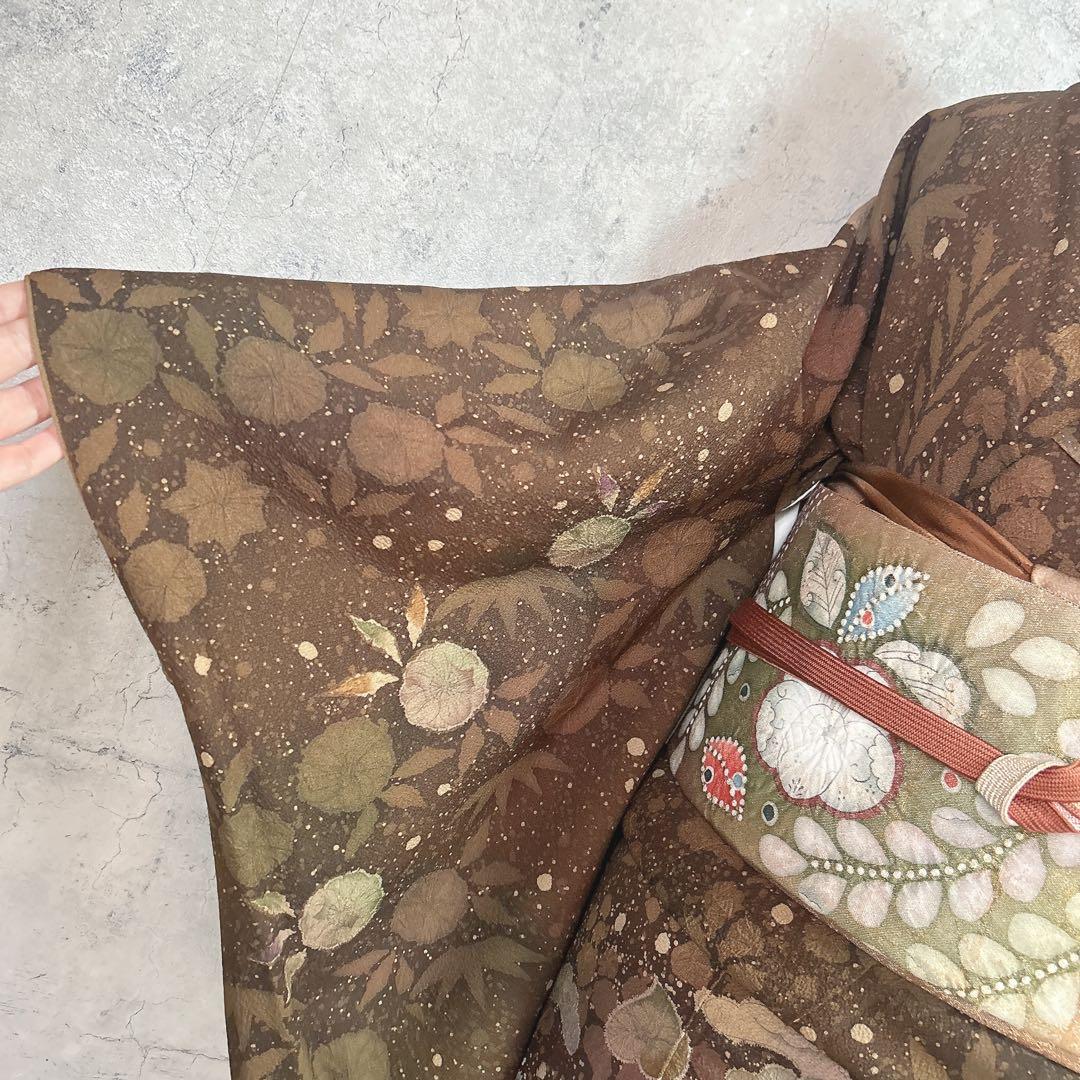 訪問着フルセット　辻ヶ花　翠山工房　着物　正絹　桐山　珍品　ブラウン　p1