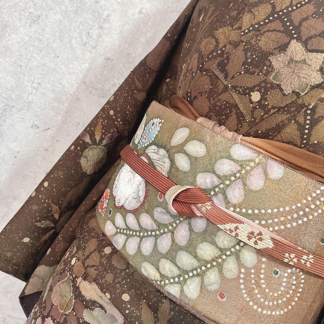 訪問着フルセット　辻ヶ花　翠山工房　着物　正絹　桐山　珍品　ブラウン　p1