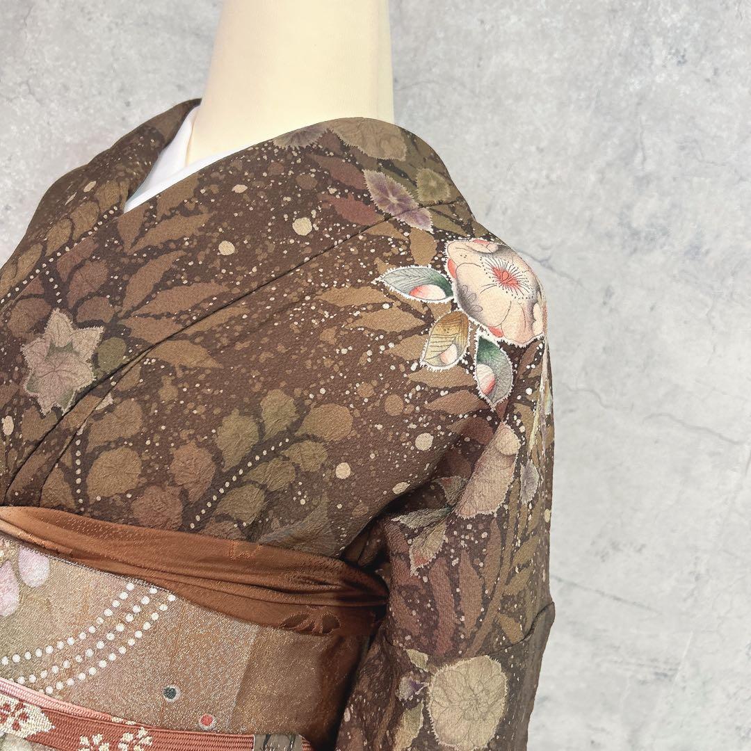 訪問着フルセット　辻ヶ花　翠山工房　着物　正絹　桐山　珍品　ブラウン　p1