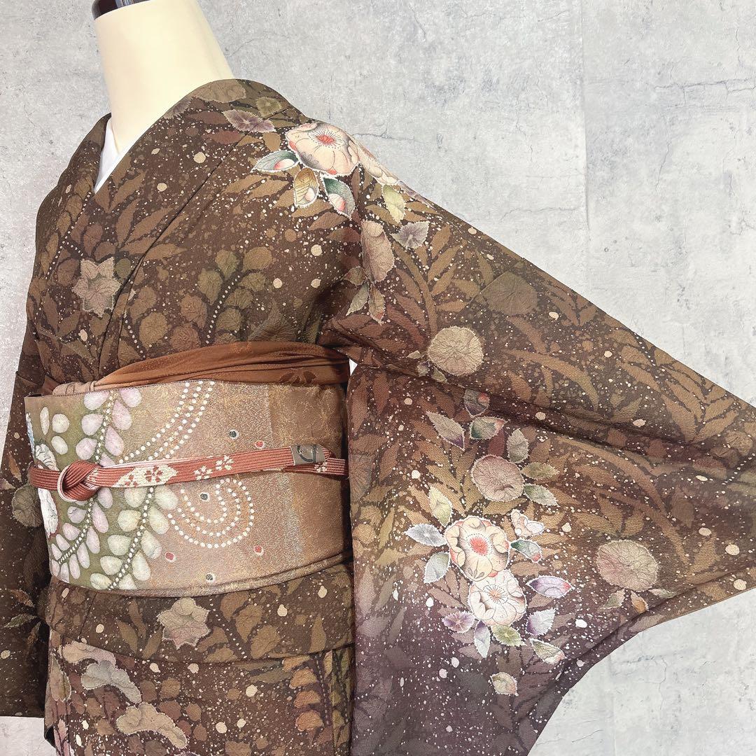 訪問着フルセット　辻ヶ花　翠山工房　着物　正絹　桐山　珍品　ブラウン　p1