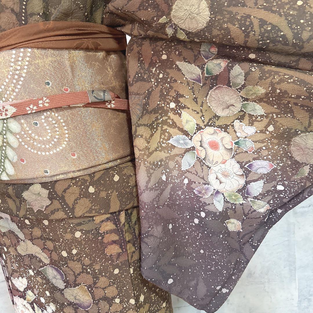 訪問着フルセット　辻ヶ花　翠山工房　着物　正絹　桐山　珍品　ブラウン　p1