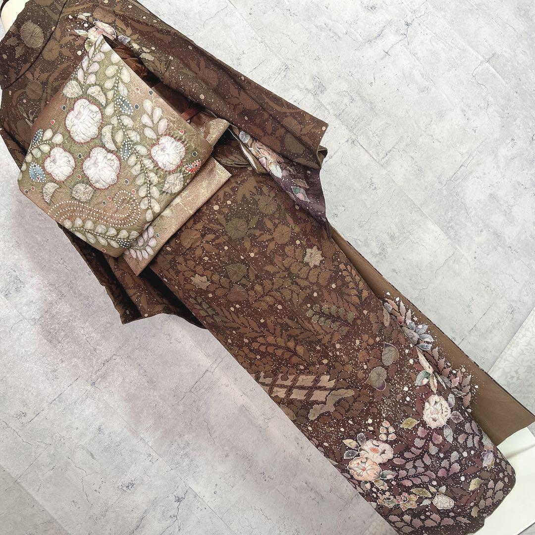 訪問着フルセット　辻ヶ花　翠山工房　着物　正絹　桐山　珍品　ブラウン　p1