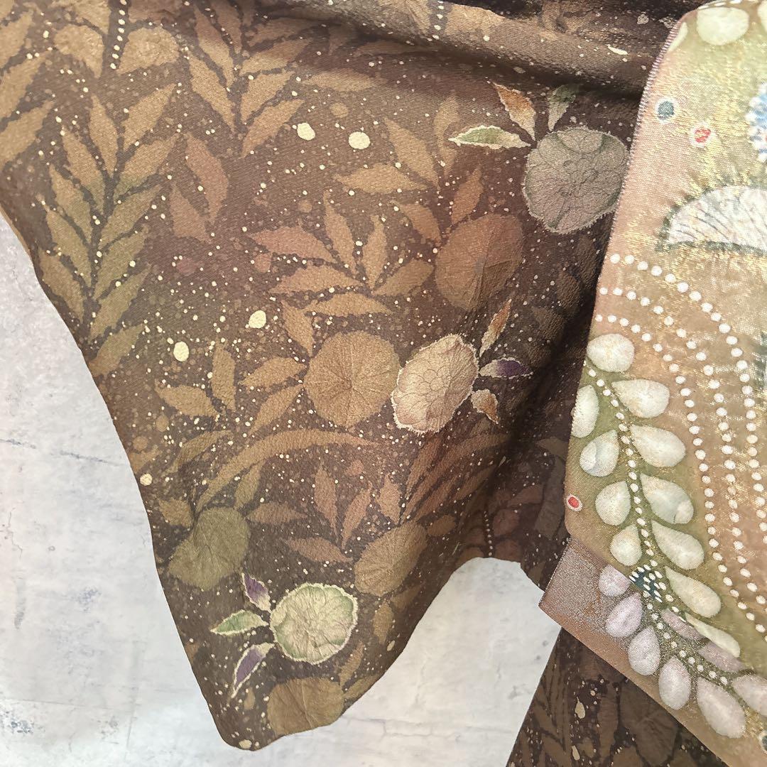 訪問着フルセット　辻ヶ花　翠山工房　着物　正絹　桐山　珍品　ブラウン　p1