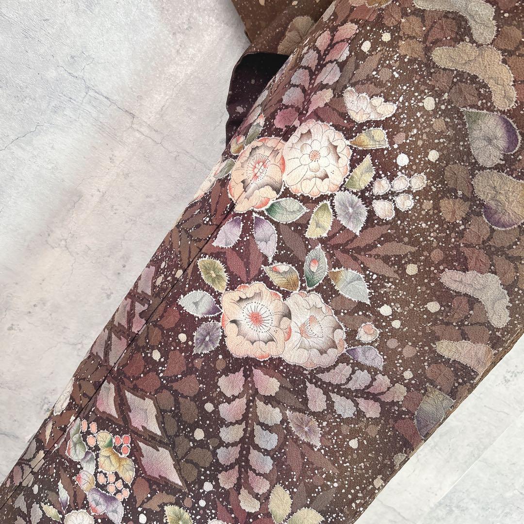 訪問着フルセット　辻ヶ花　翠山工房　着物　正絹　桐山　珍品　ブラウン　p1
