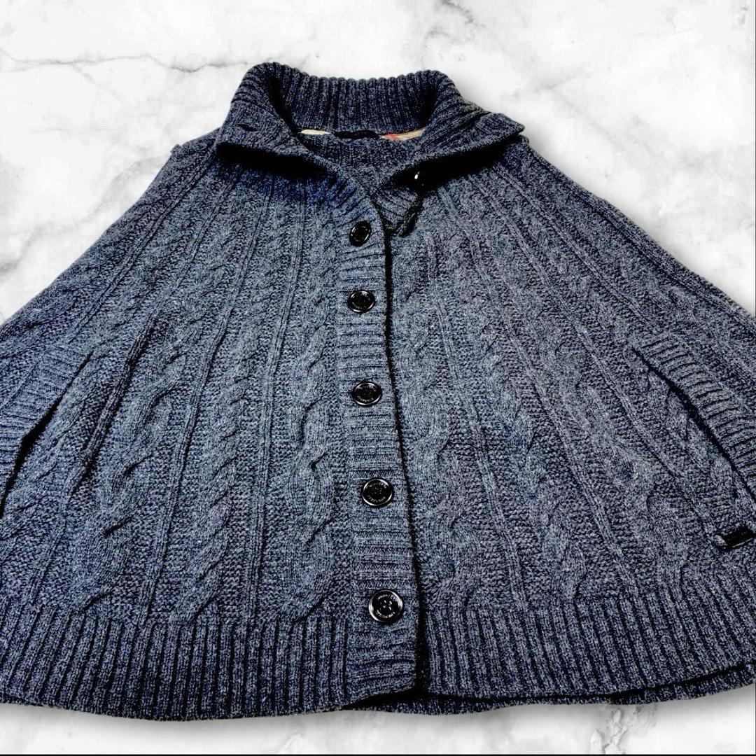 【美品】バーバリーロンドン　ポンチョ　ニット　 カシミヤ混　ハイネック グレー