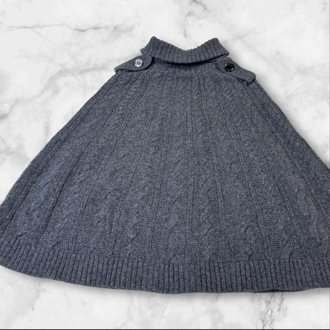 【美品】バーバリーロンドン　ポンチョ　ニット　 カシミヤ混　ハイネック グレー