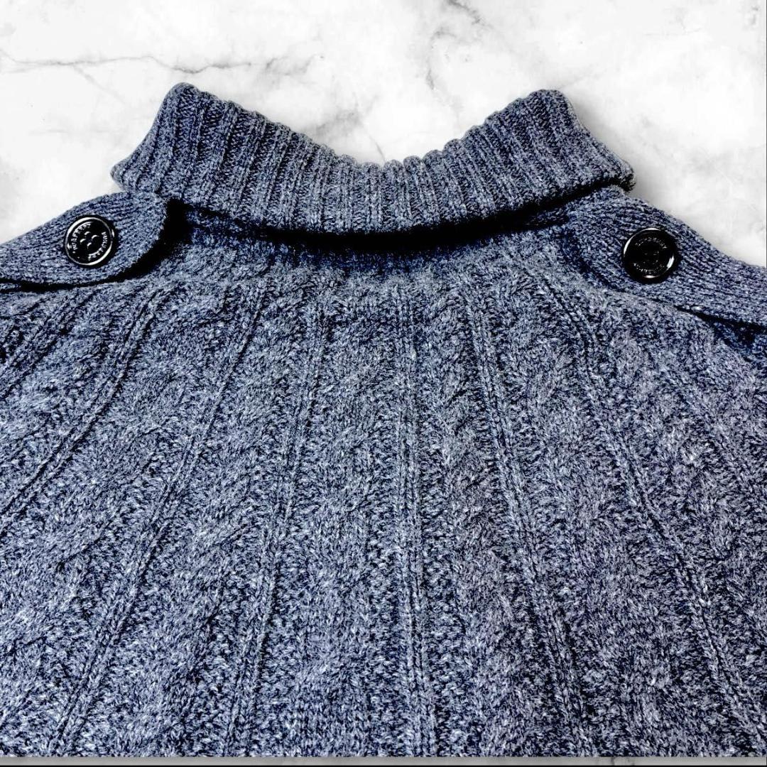 【美品】バーバリーロンドン　ポンチョ　ニット　 カシミヤ混　ハイネック グレー