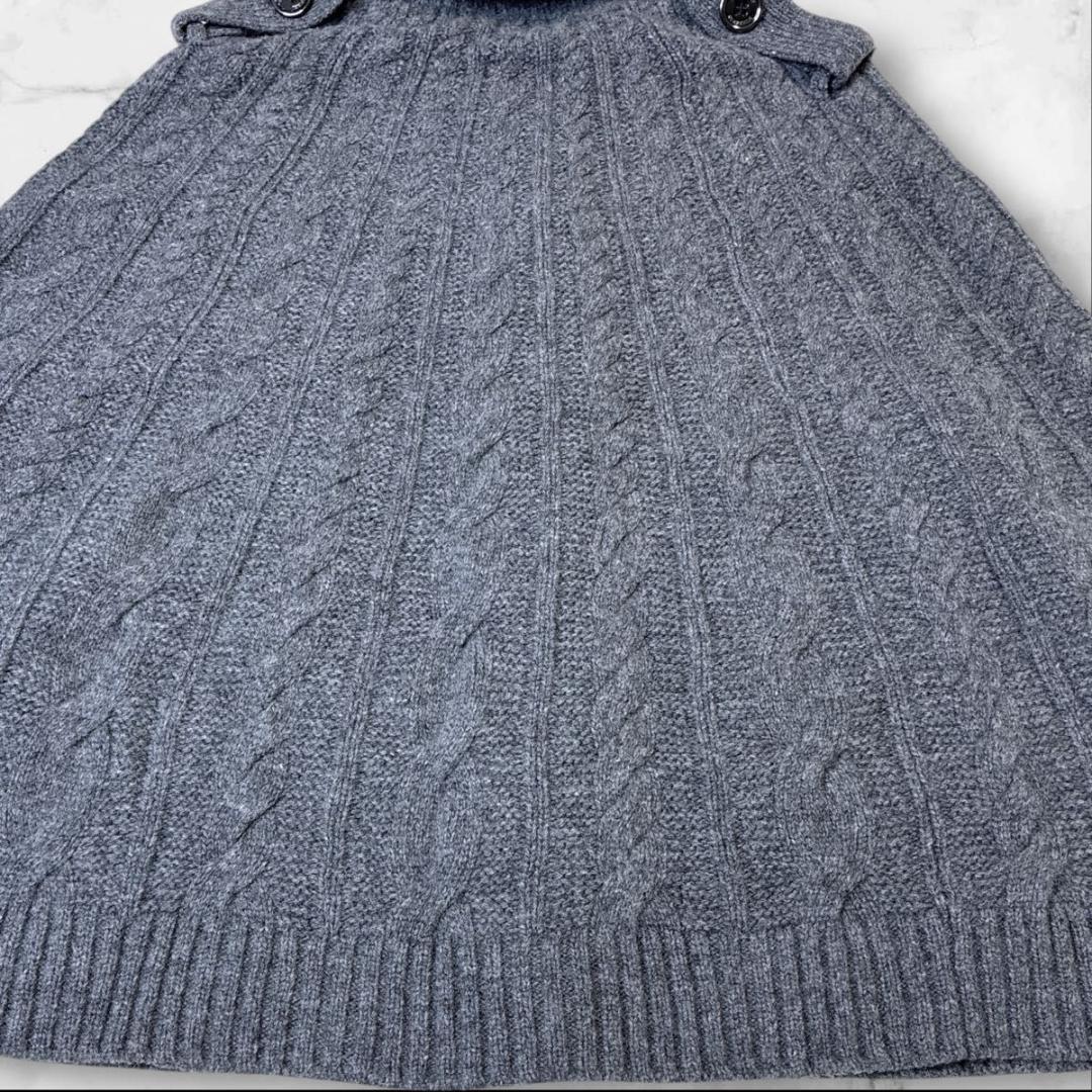 【美品】バーバリーロンドン　ポンチョ　ニット　 カシミヤ混　ハイネック グレー