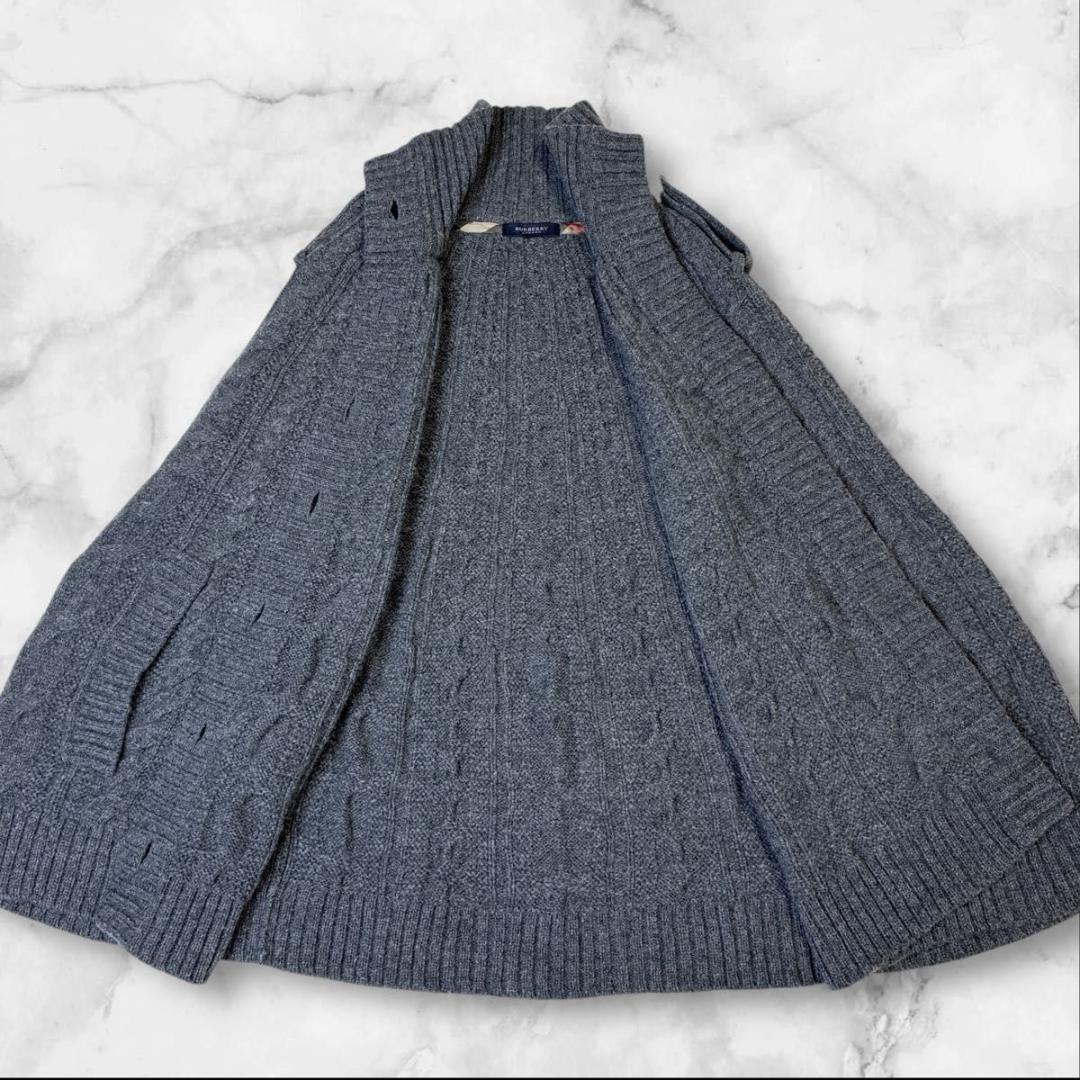 【美品】バーバリーロンドン　ポンチョ　ニット　 カシミヤ混　ハイネック グレー