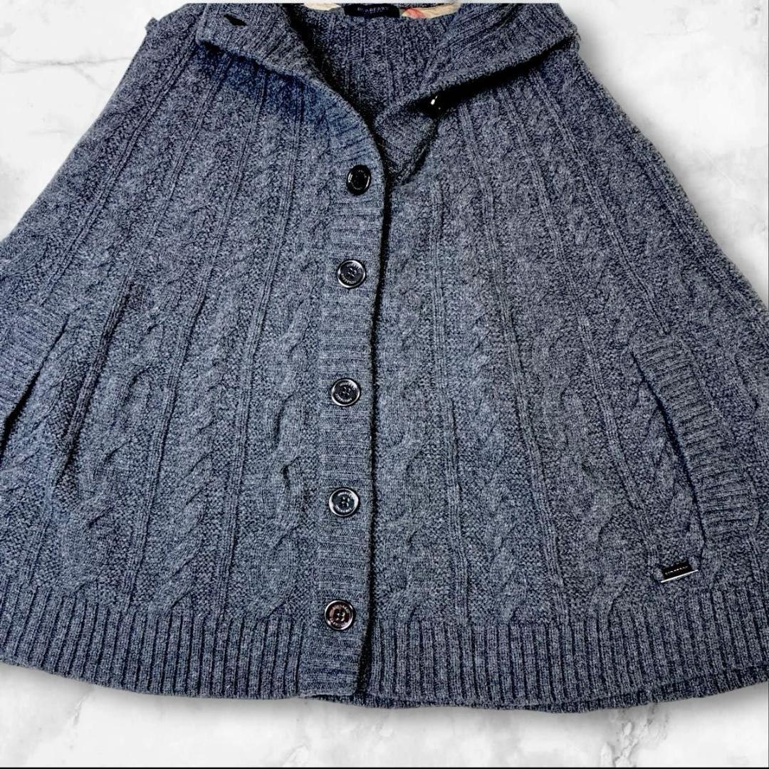 【美品】バーバリーロンドン　ポンチョ　ニット　 カシミヤ混　ハイネック グレー