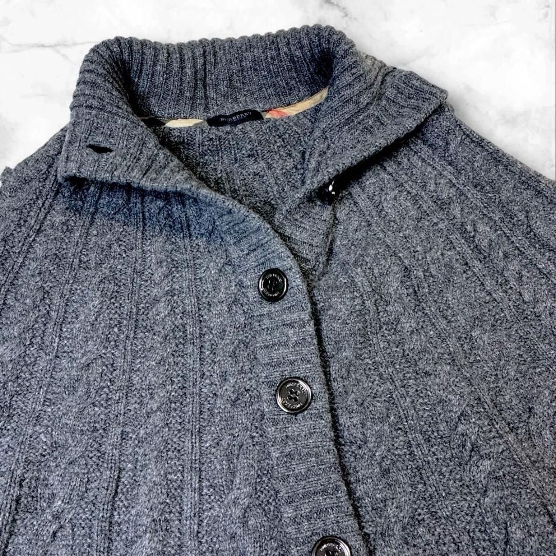 【美品】バーバリーロンドン　ポンチョ　ニット　 カシミヤ混　ハイネック グレー