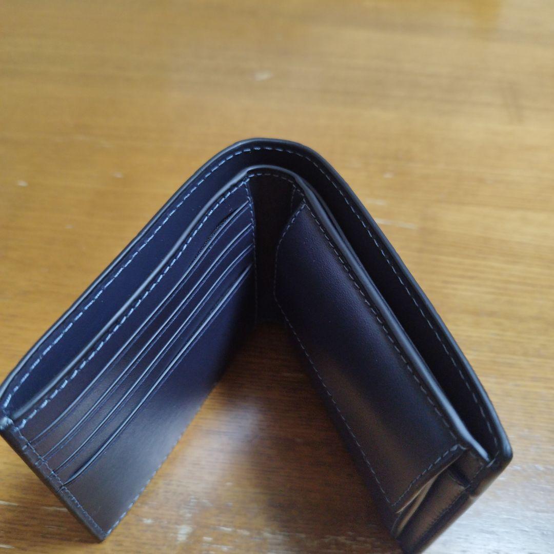 【新品未使用】COACH ネイビー 二つ折り財布 クロコダイル型押し