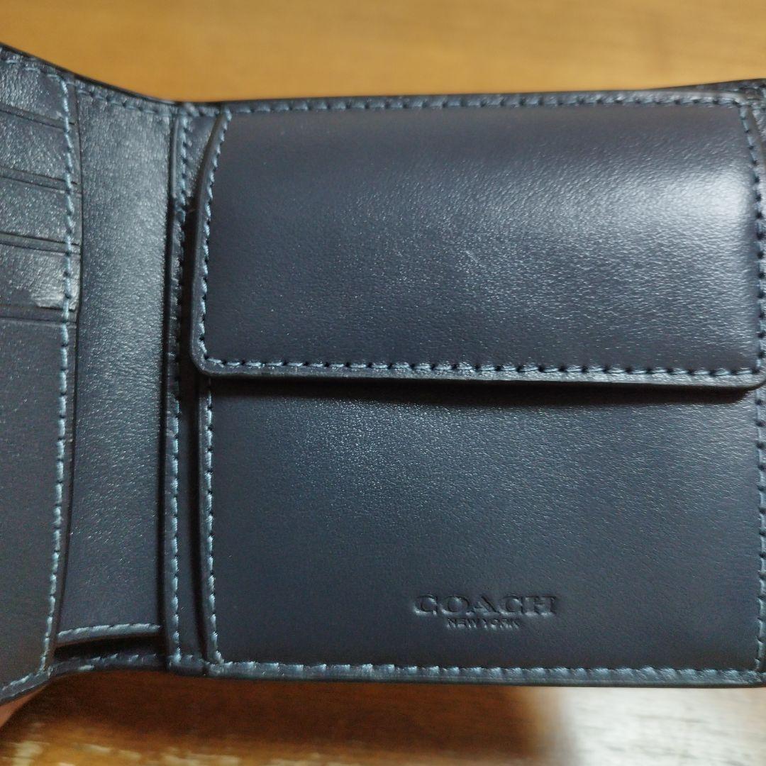 【新品未使用】COACH ネイビー 二つ折り財布 クロコダイル型押し